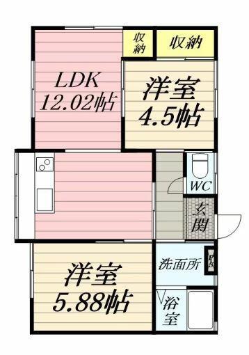 第6神一ハウス(2LDK/1階)の間取り写真