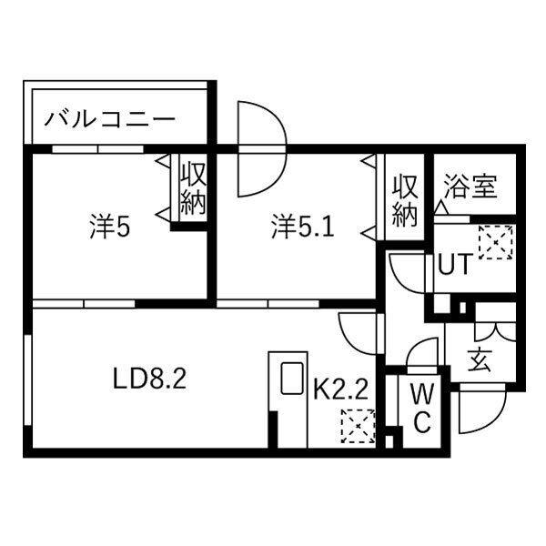 プラージュ銭函(2LDK/4階)の間取り写真