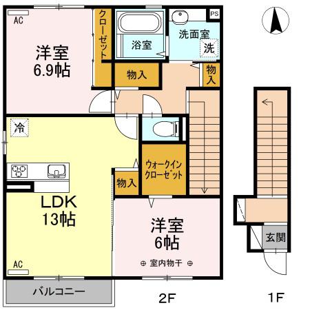 ルピーノ B(2LDK/2階)の間取り写真