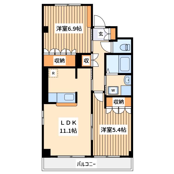 ヒンメルブロー(2LDK/2階)の間取り写真