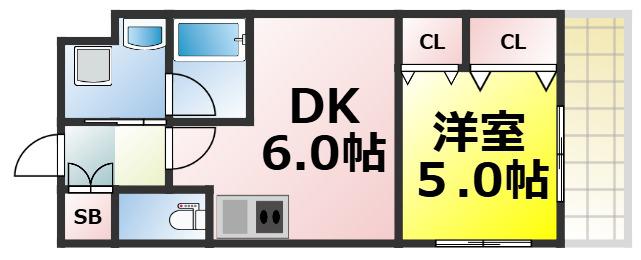 グランシス難波西(1DK/4階)の間取り写真