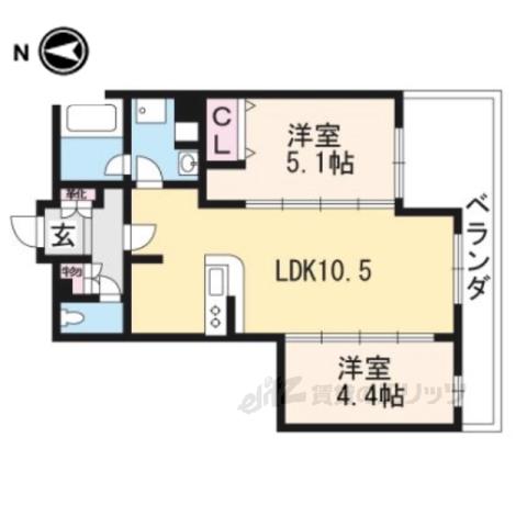 ヴィラ聖護院(2LDK/1階)の間取り写真