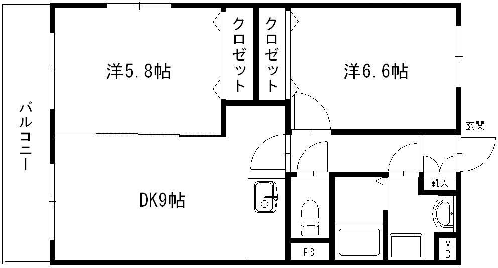シャトーププレ(2DK/1階)の間取り写真