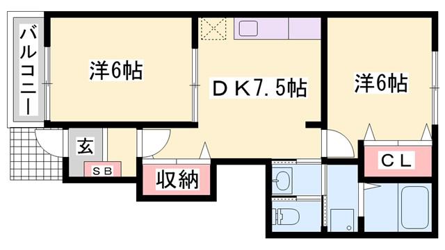 ツイン ハウスオークA(2DK/1階)の間取り写真
