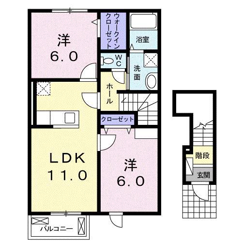 カトルセゾン(2LDK/2階)の間取り写真
