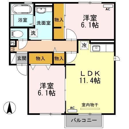 サンモール広面(2LDK/1階)の間取り写真