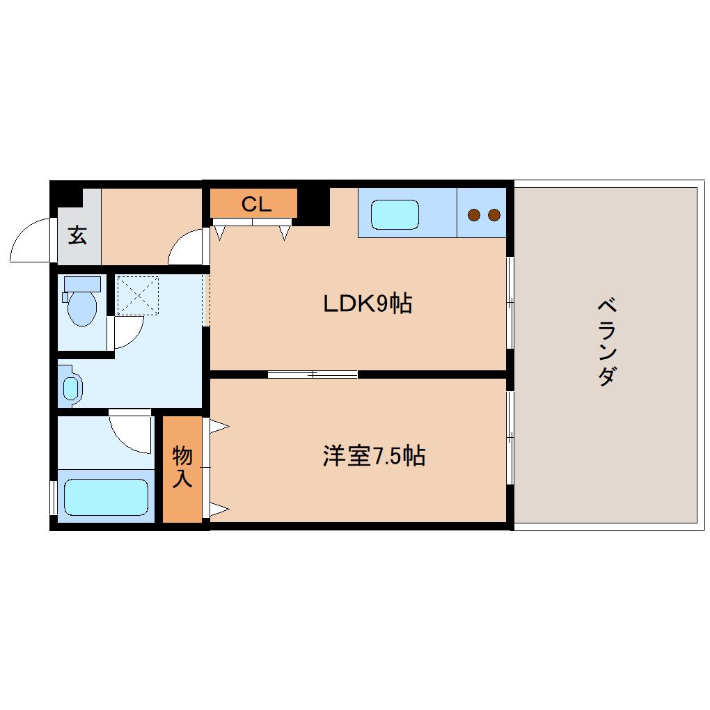 片岡山荘(1LDK/6階)の間取り写真