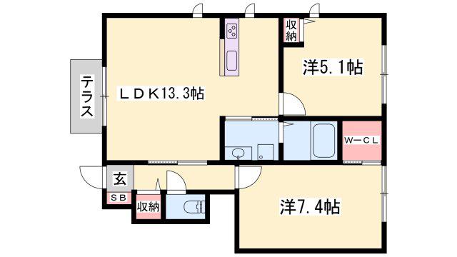ハイツ熊見V(2LDK/1階)の間取り写真