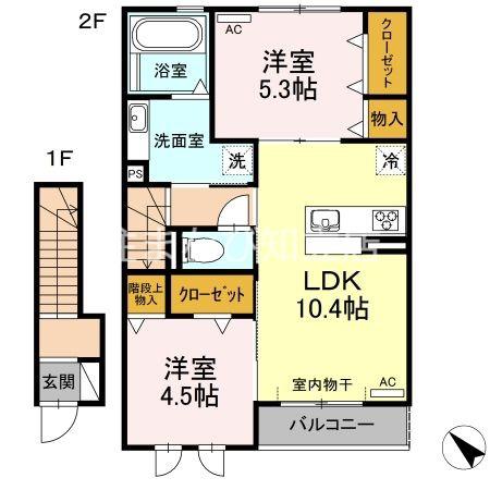 GUTTY(2LDK/2階)の間取り写真