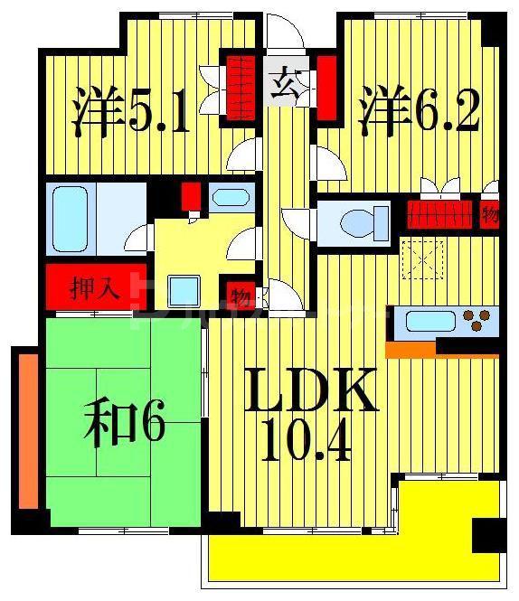 パティオス10番街(3LDK/5階)の間取り写真