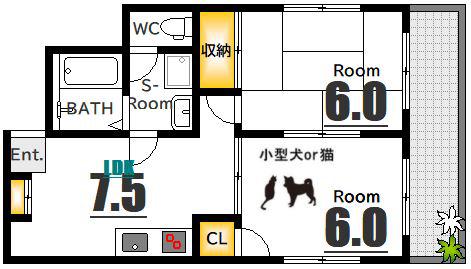 AXA舟入中町(2DK/5階)の間取り写真