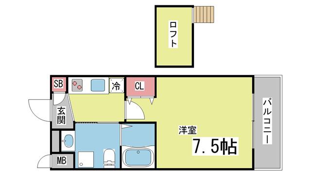 WALK ONE MINUTES王子公園(1K/8階)の間取り写真