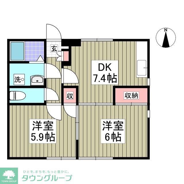 ハイツブルーナ(2DK/1階)の間取り写真