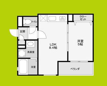 CASA CALMA上野口(1LDK/2階)の間取り写真