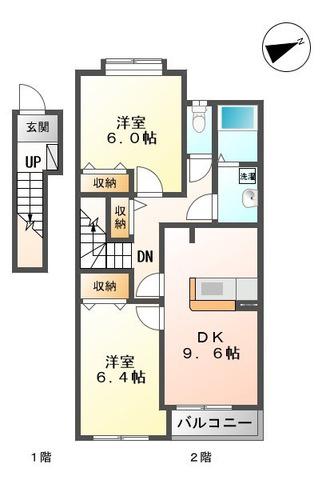 シェリール(2DK/2階)の間取り写真