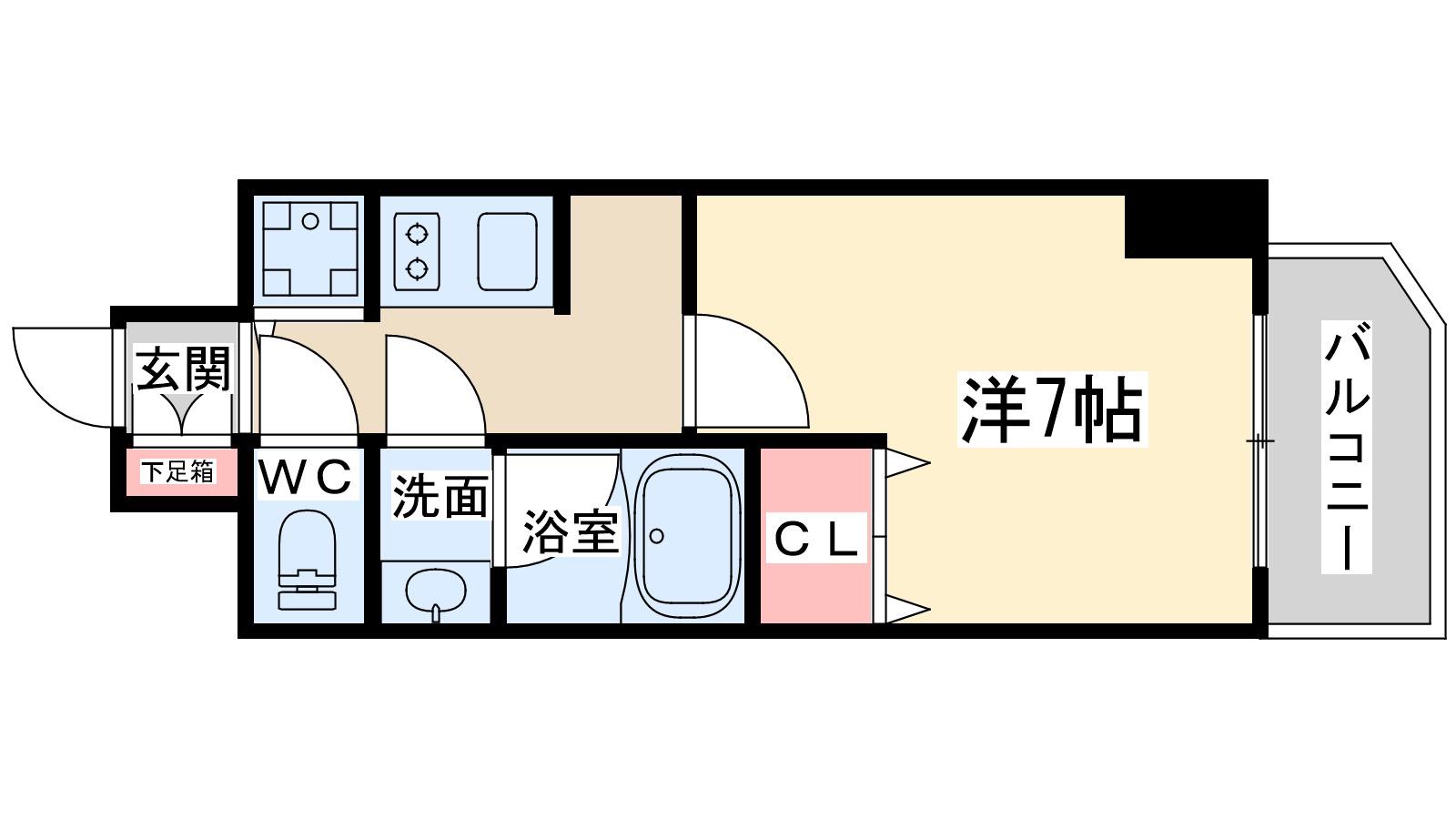 アクアプレイス東天満Ⅱ(1K/2階)の間取り写真