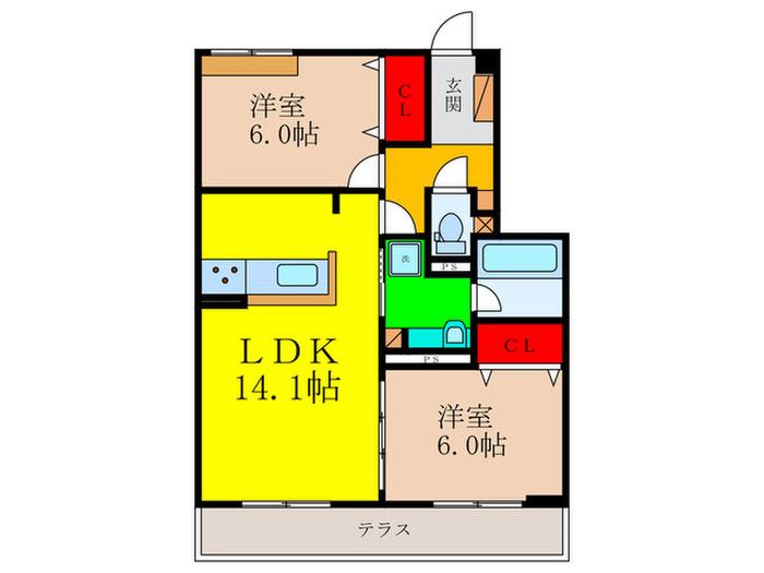 パークサイドファーム(2LDK/1階)の間取り写真