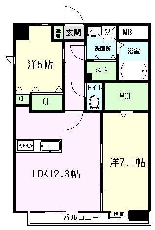 L・Aマンション菊陽(2LDK/7階)の間取り写真