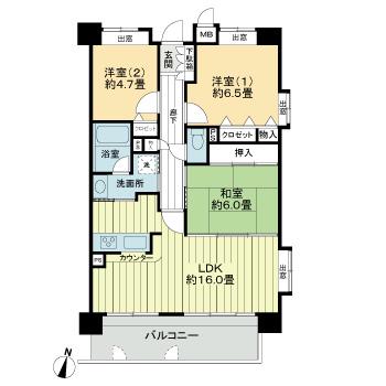 ライオンズマンション北六番丁(3LDK/7階)の間取り写真