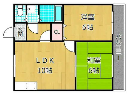 シャンローズ東香里(2LDK/2階)の間取り写真