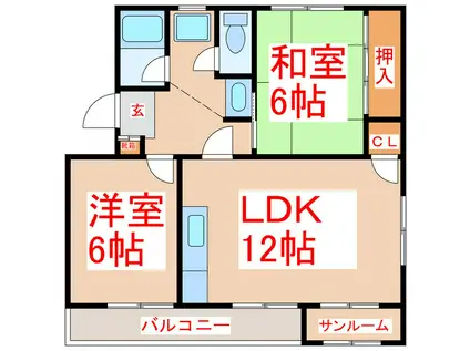 サンシャイン東谷山(2LDK/3階)の間取り写真