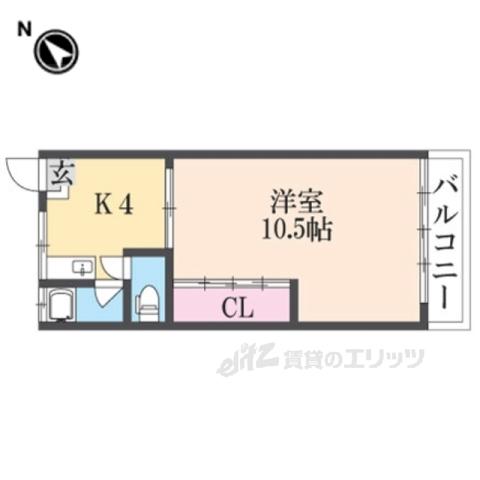 一分マンション(1LDK/2階)の間取り写真