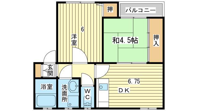山本ハイツ(2DK/2階)の間取り写真