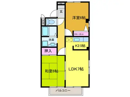 フォブール梶尾 A棟(2DK/1階)の間取り写真