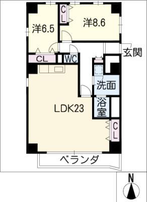 ブロア白鳥庭園(2LDK/3階)の間取り写真