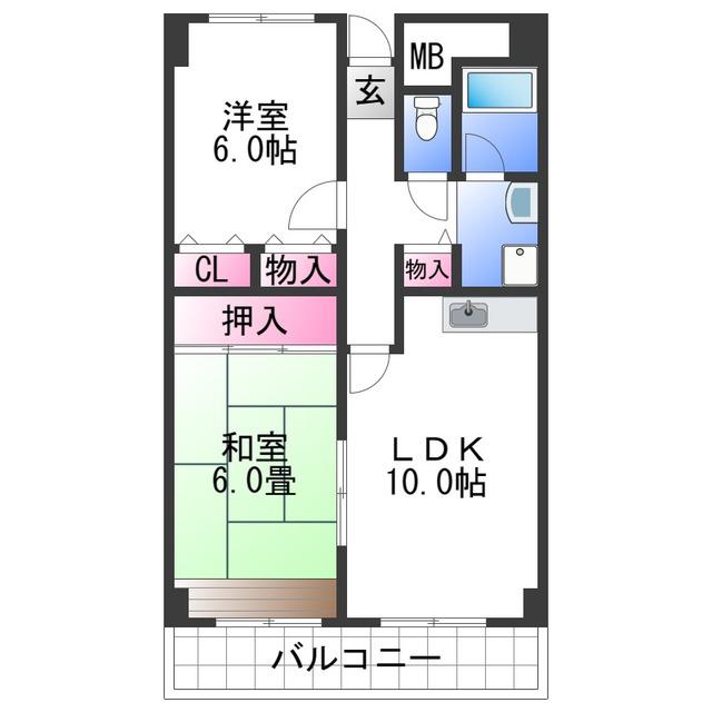 ドエル岸和田(2LDK/2階)の間取り写真