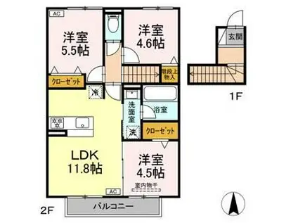 駅西III(3LDK/2階)の間取り写真