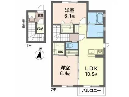 シャーメゾン宮野中央B(2LDK/2階)の間取り写真