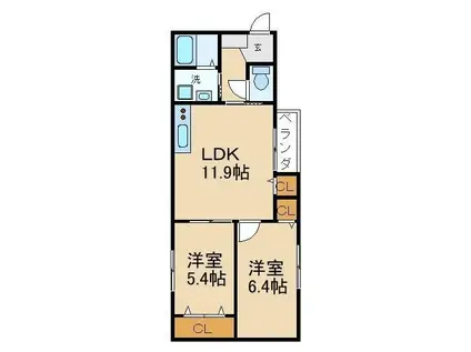 ブーゲンビリア上島(2LDK/1階)の間取り写真
