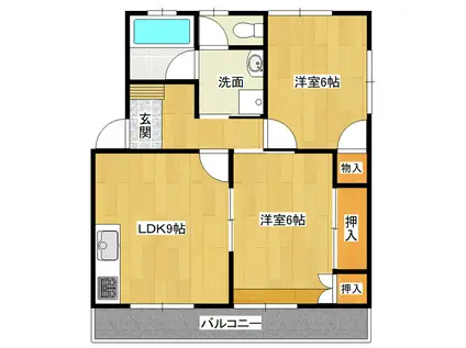 中高津アーバンハイツB(2LDK/2階)の間取り写真