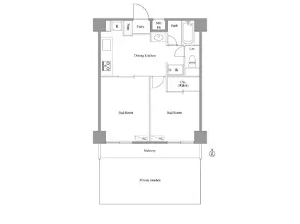 ダイアパレス千歳(2DK/1階)の間取り写真