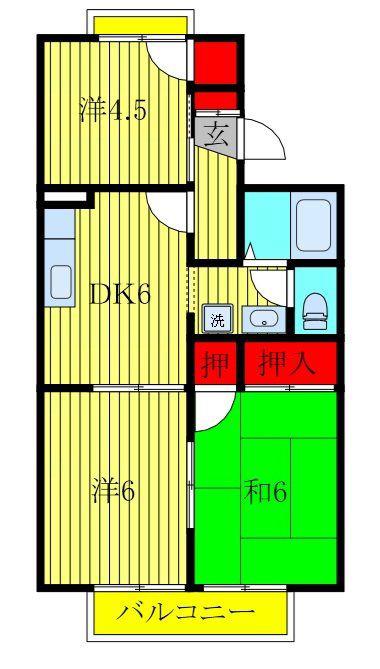 パークハイムB(3DK/1階)の間取り写真