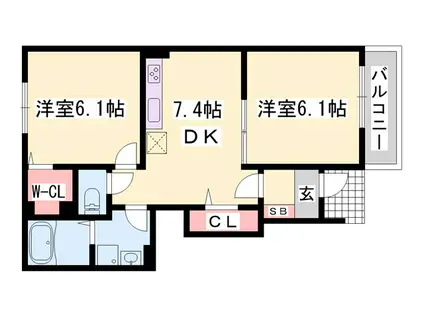 ノース カレントV(2DK/1階)の間取り写真