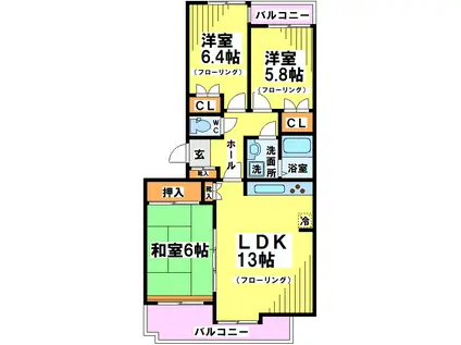 ウィステリア緑ヶ丘(3LDK/1階)の間取り写真