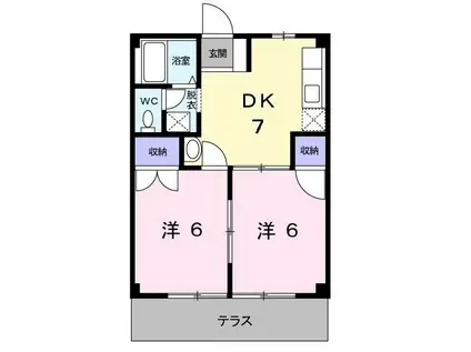 コーポシャインII(2DK/1階)の間取り写真