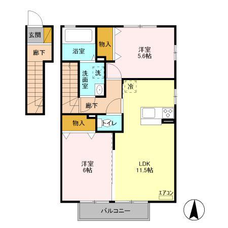 ジェントリー I番館(2LDK/2階)の間取り写真