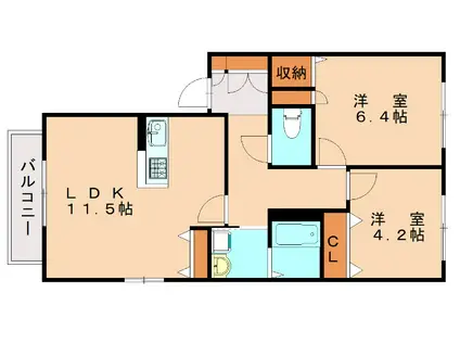 フェリーチェ学研台II(2LDK/2階)の間取り写真