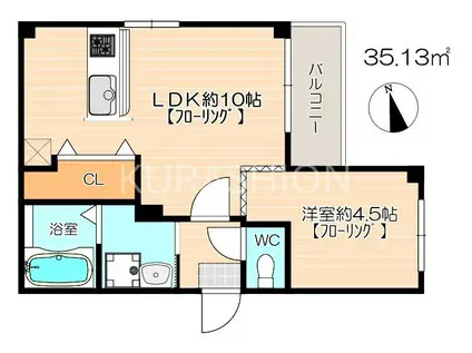 ジェンティーレ六本松I(1LDK/1階)の間取り写真