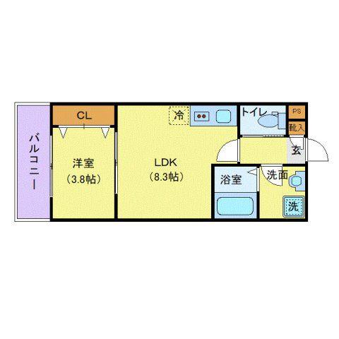 ジーメゾン海老名門沢橋(1LDK/3階)の間取り写真
