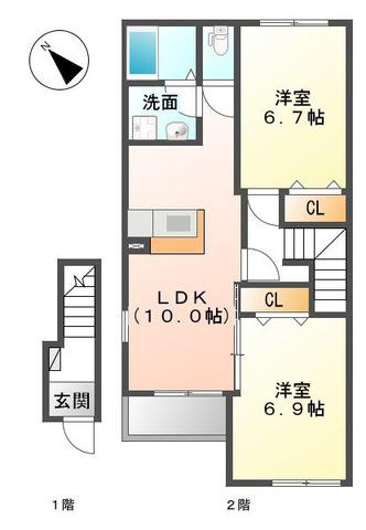 サンガーデンII(2LDK/2階)の間取り写真