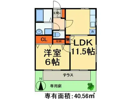 ユニフローラ3(1LDK/1階)の間取り写真