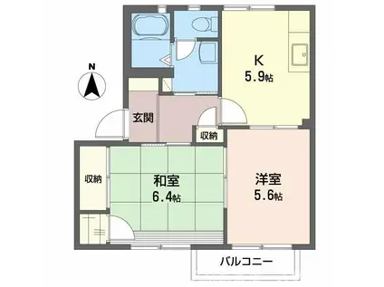 テラス花水木(2K/2階)の間取り写真