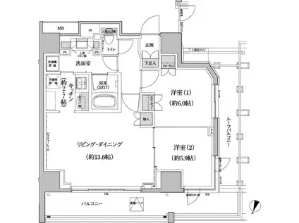 パークハビオ渋谷本町レジデンス(2LDK/10階)の間取り写真