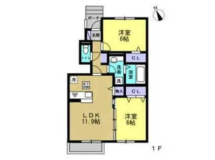 サンモールAB B棟(2LDK/1階)の間取り写真