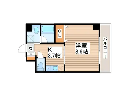 メズューセラ五橋(1K/3階)の間取り写真