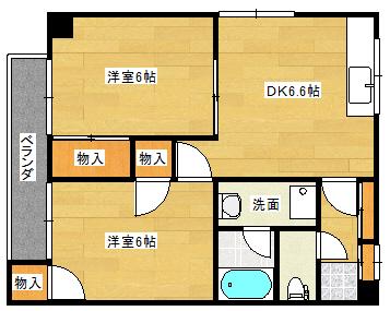 ランドスルー戸坂(2DK/2階)の間取り写真